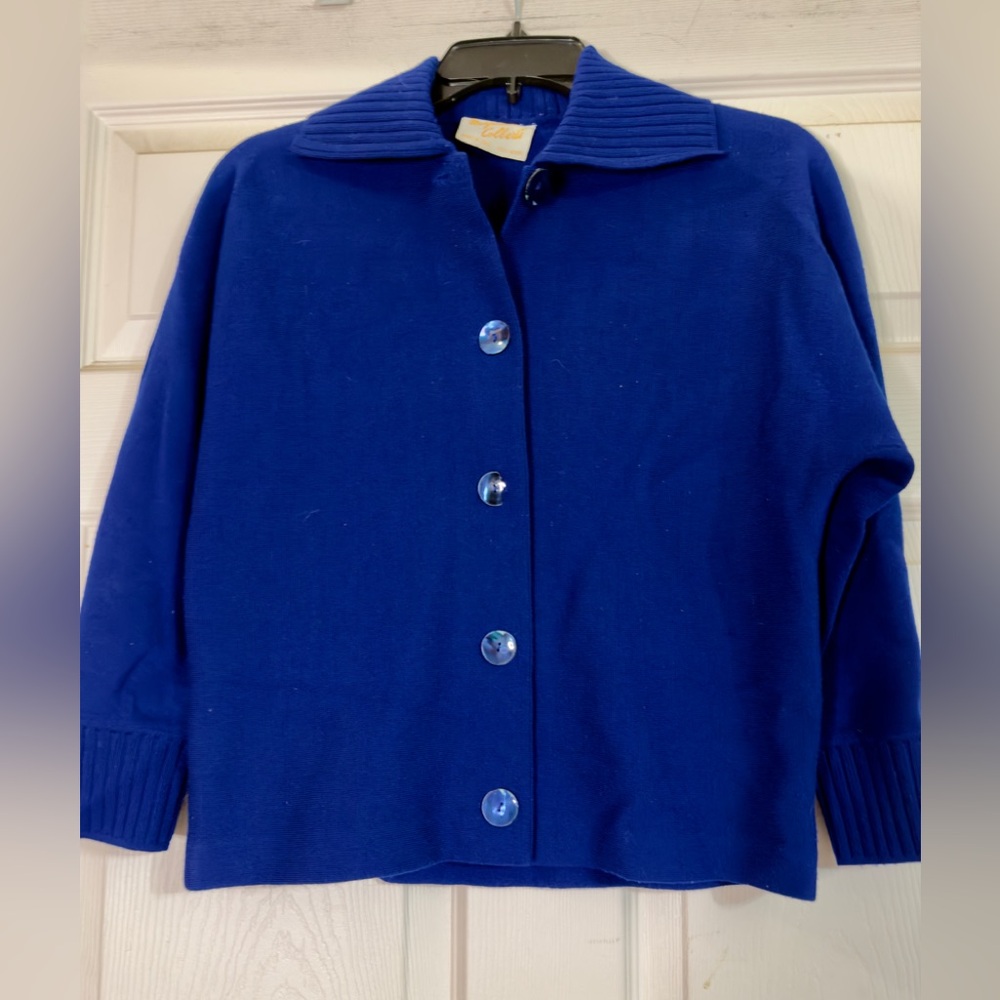 Vintage 90s Marjolaine Colberti‎ 100% Wool Blue Cardigan Sweater Sz Small EUC